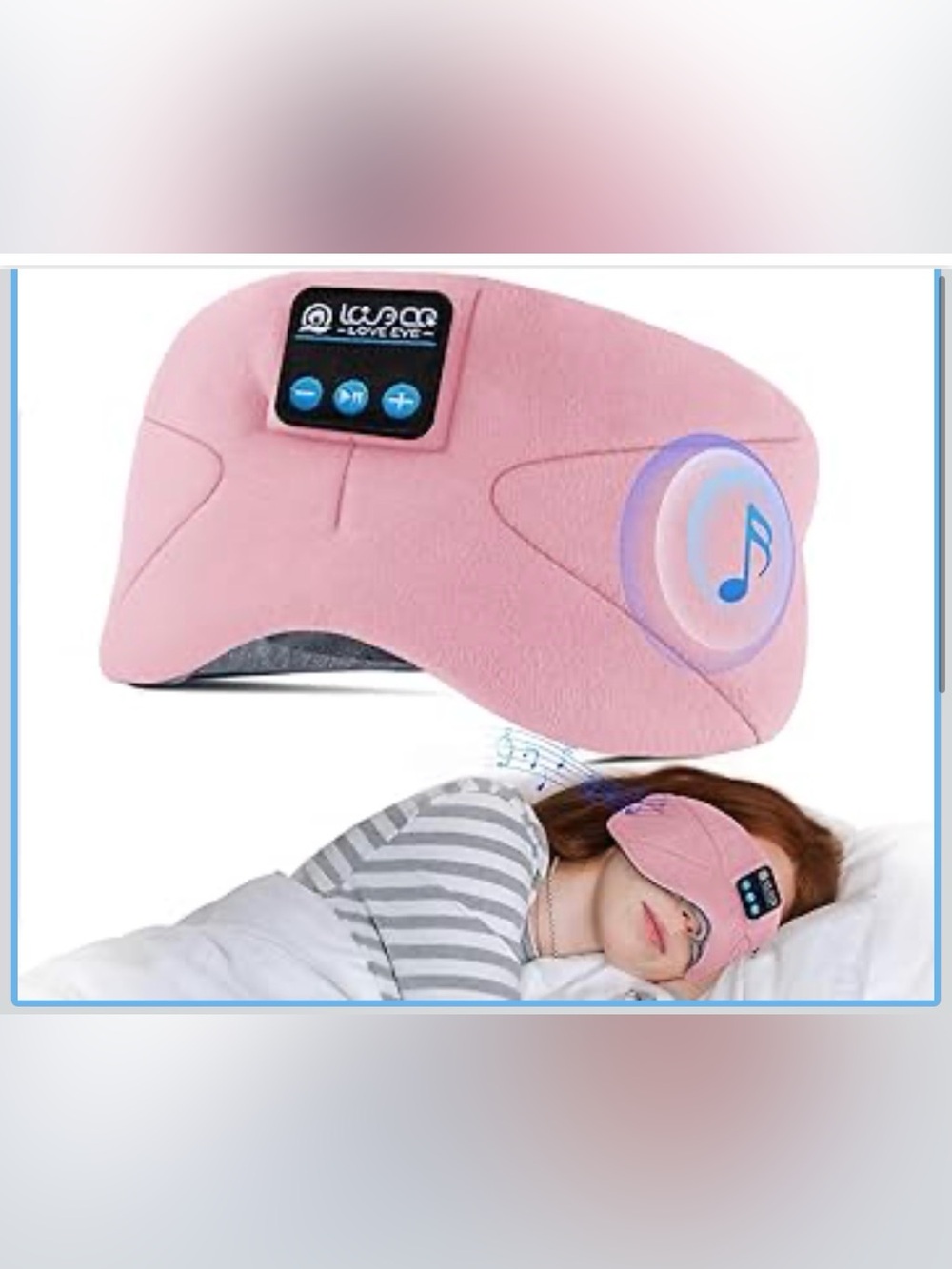 LOVE EYE Bluetooth Sleep Headphones Eye Mask Pink Wireless-NIB